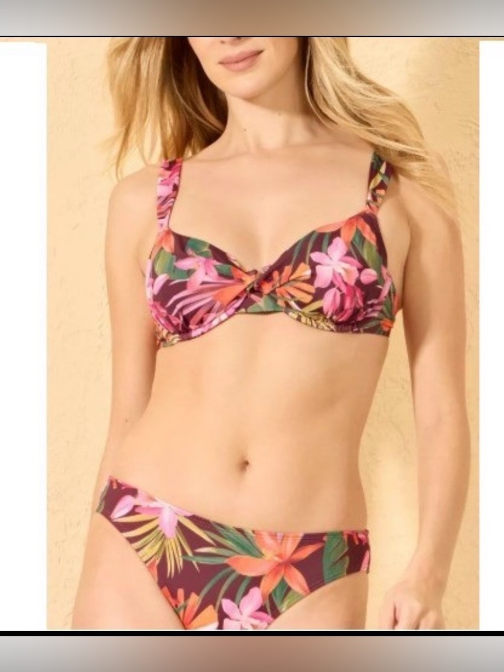 Womenâs Tropical Floral Underwire Bikini Set 38DD & Medium Bottoms